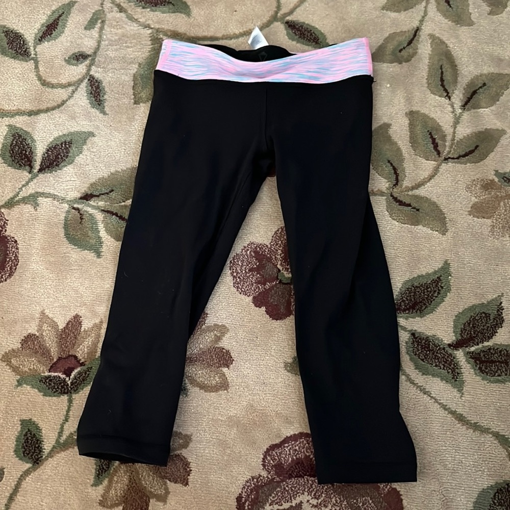 Ivivva black leggings with cotton candy waistband